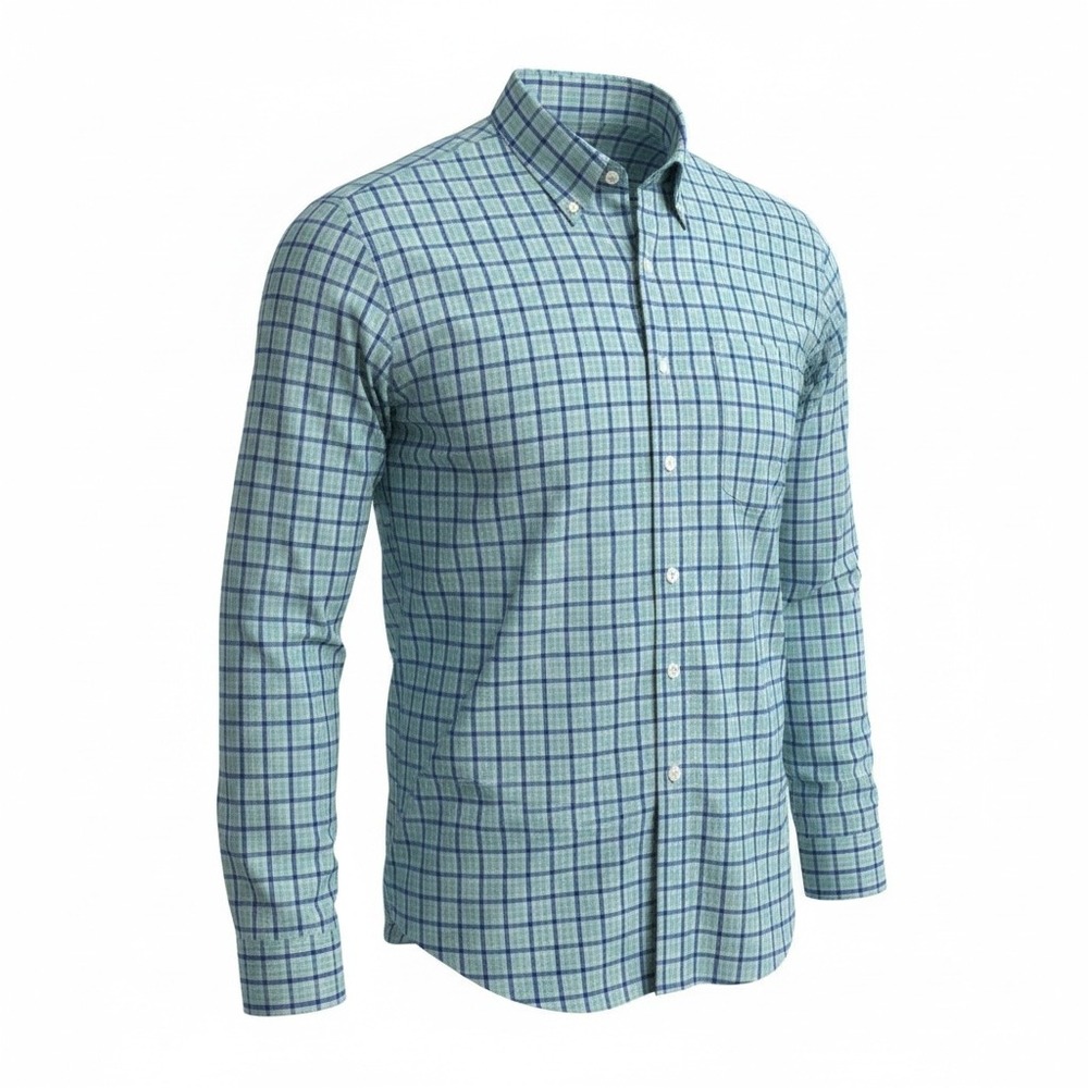 IZOD Premium Essentials Button Down Shirt Men's XL Light Blue Plaid Preppy‎